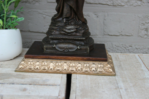 Antique French spelter bronze Madonna child statue religious figurine