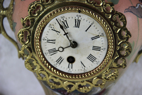 French Vintage Faience art nouveau design Clock dragon brass handles