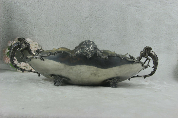 ANTIQUE Italian Centerpiece bowl gothic dragons PELTRO PEWTER metal