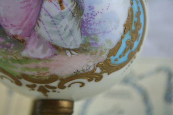 SEVRES porcelain marked Vase on wood base France 19th c romantic victorian