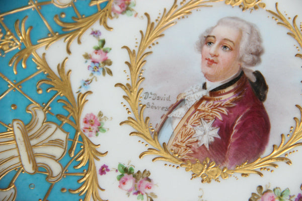 Antique Sevres porcelain marked portrait Louis XVI fleur lys plate 19thc