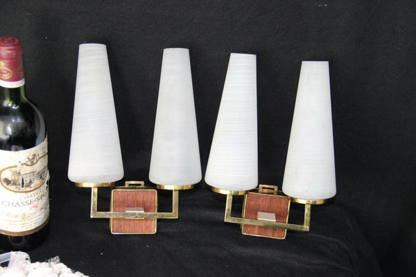 Vintage 1970 teak metal retro wall lights sconces scandinavian