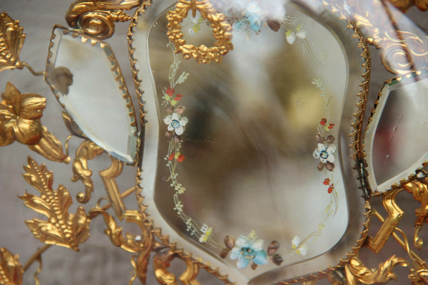 Antique Victorian Bridal wedding dome Globe Glass mirror enamel bird