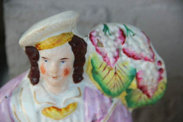 PAIR Antique victorian STAFFORDSHIRE pottery Statue figurine scottish flower