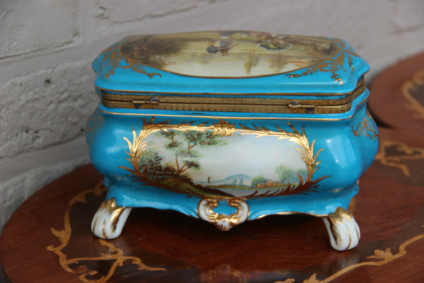 Vintage French sevres porcelain romantic landscape jewelry trinket box