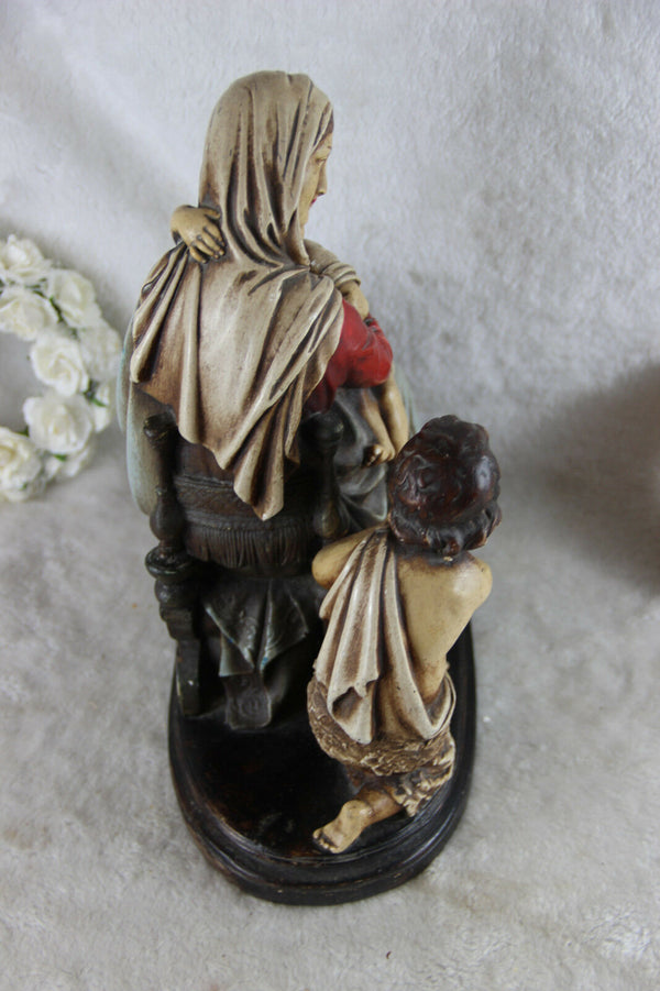 Antique French Religious chalkware polychrome statue madonna jesus john baptist