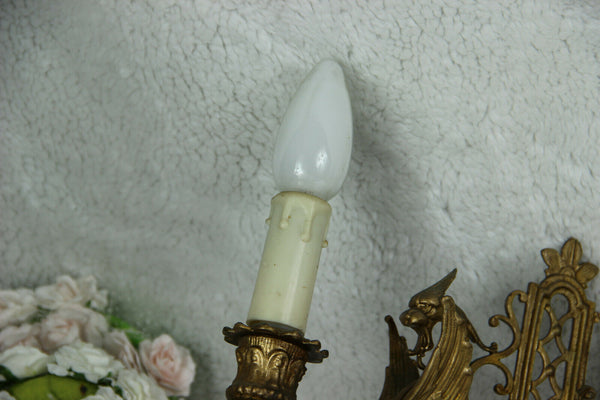 Antique French bronze Gothic Castle Dragon piano Wall lights sconces