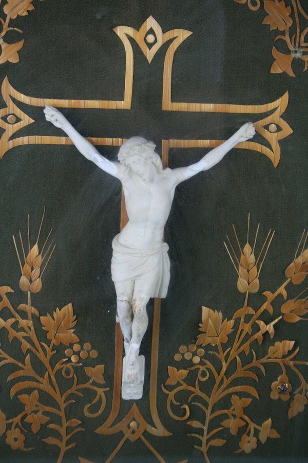 Antique 19th religious Crucifix framed with relic religious