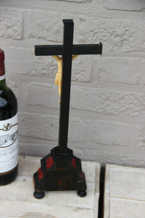 Antique 1880 French religious wood ebonized wood crucifix cross