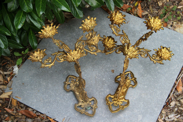 PAIR antique neo gothic Church Wall candlelabras candle holder sconces religious