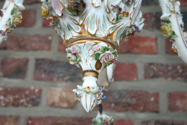 A capodimonte marked porcelain 1950 majolica Flowers Chandelier 6 arms
