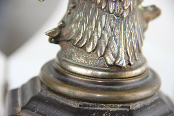 USA vintage marked Loevsky American eagle metal wood table lamp 1970's