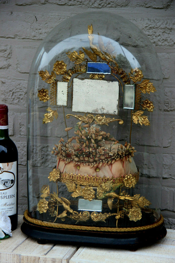 Antique Victorian Bridal wedding dome Globe Glass with tiara wax