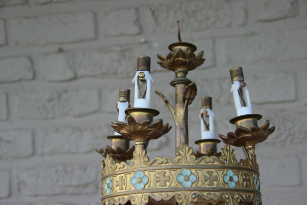 RARE PAIR French antique bronze church religious Wall lights sconces neo gothic