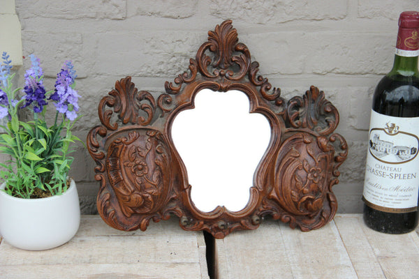 Vintage French Resin wood carved black forest look Kitchen Mirror towel rack
