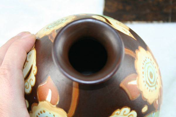 Rare Boch Freres Keramis Catteau Art deco Belgian Vase parrot birds D2781