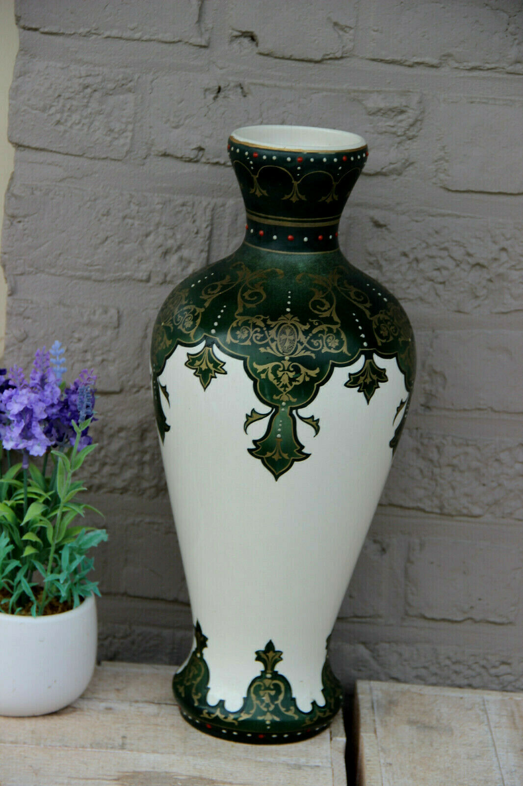 Antique ART DECO BOCH BFK marked ceramic Vase Enamel decor