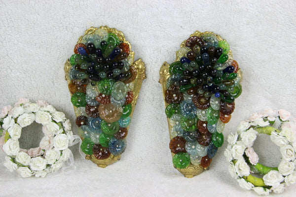 MURANO Venetian hand blown flower grapes wall lights sconces 1970