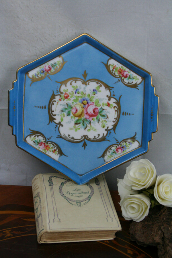 Antique French marked Porcelain Plate pie presentation tray hand paint 1900