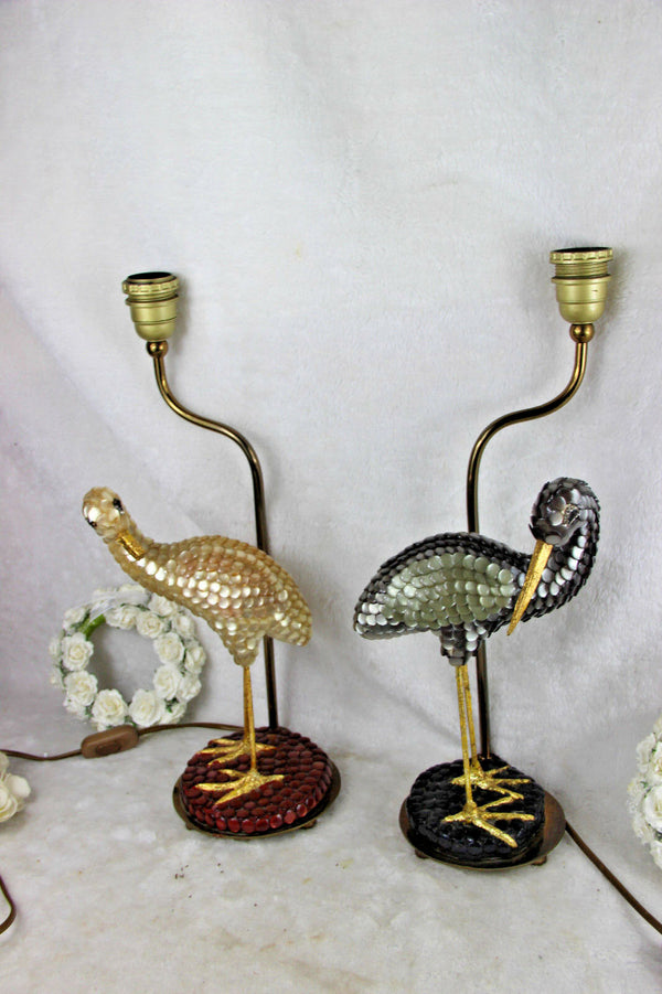 PAIR 1970 Vintage French duck bird matching table lamp mid century Rare