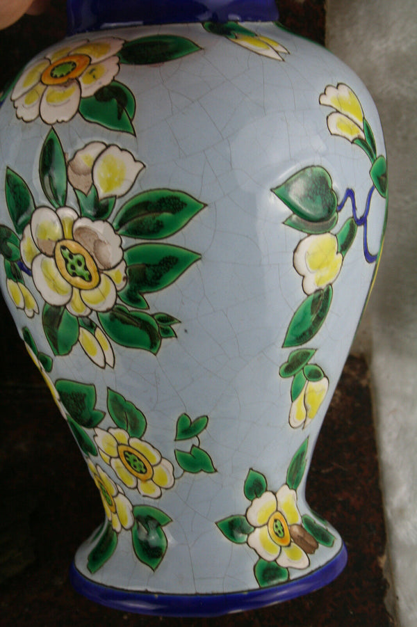 ART DECO C catteau Keramis glazed eathenware Vase D1435 F975 parrot birds