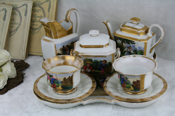 1880 Antique French paris porcelain tea coffee set hand paint