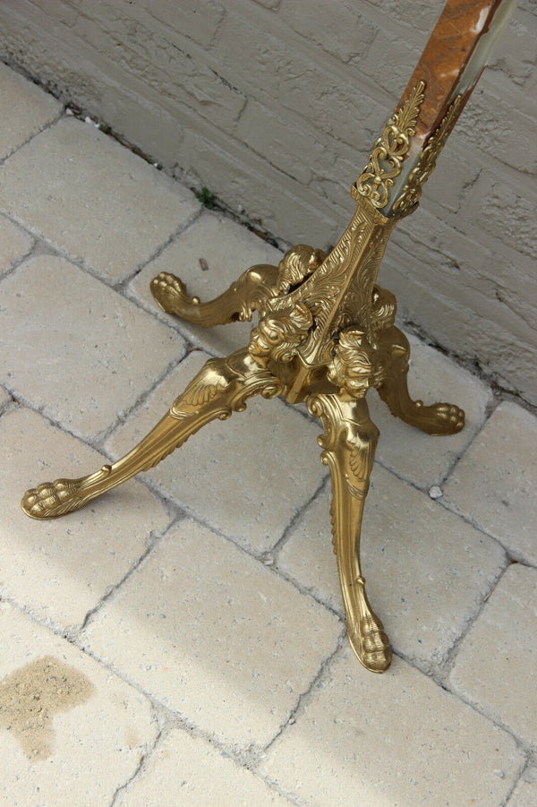 Ornate Antique Brass onyx Marble Coat rack hat stand hall 1950 caryatids base