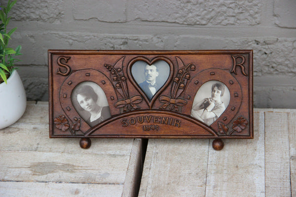 Gorgeous antique 1941 wood carved black forest picture photo frame rare