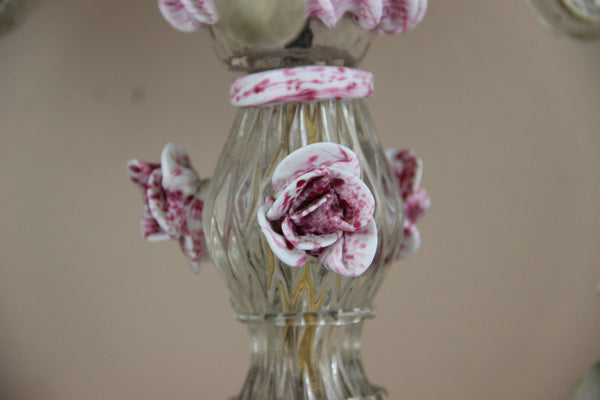 Rare Murano Venetian italian hand blown Girandole Lamp 3 arms pink clear glass