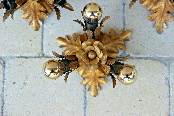 SET 4 Hollywood regency Wall lights sconces Leaf gold gilt attr. maison jansen