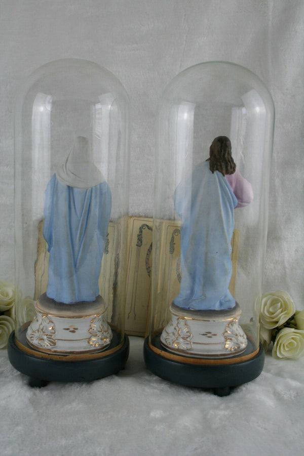 PAIR 19thc FRENCH VIEUX old paris porcelain Holy mary Jesus religious globe