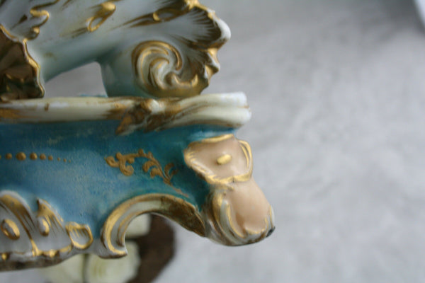 1880 Antique French PAIR Cornucopia horn dragon chimaera paris porcelain statue