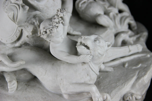 XXL French SEVRES marked Bisque porcelain Bacchus group putti after taraval 19th