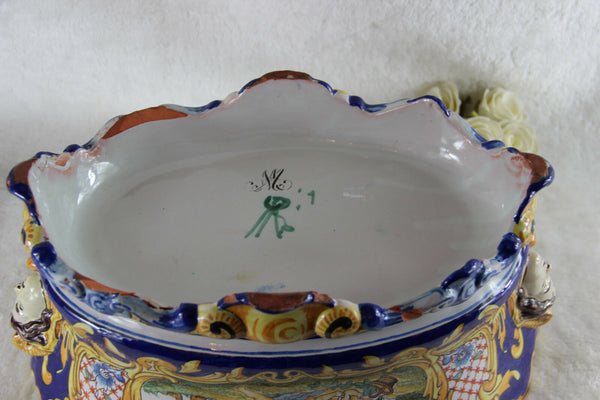 Gorgeous antique FRENCH MONTAGNON faience de nevers Planter jardiniere putti