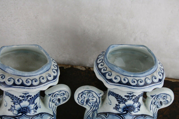 PAIR vtg 1950's Delft decor pottery Vases Mill Sailing boat scenes