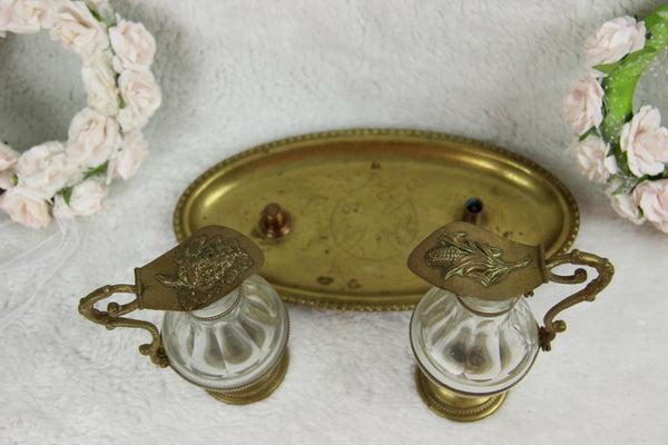 Antique Church altar Glass Cruet Communion Wine set art nouveau
