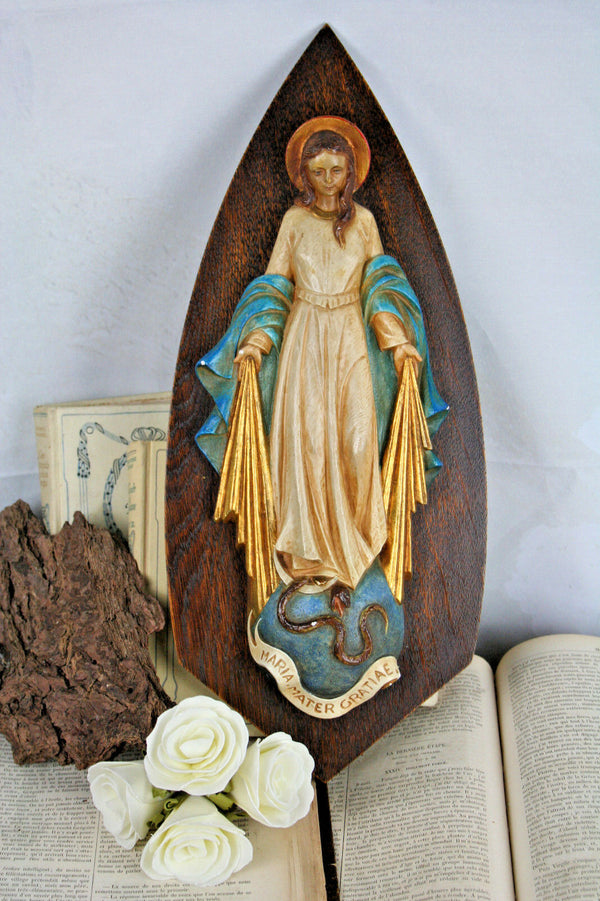 French Ceramic 1930 Madonna relief wall plaque polychrome painted rare special