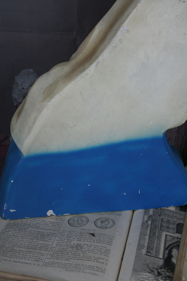 Antique XL French Madonna Mary Buste Plaster chalkware saint statue