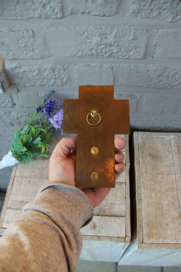 Antique Religious Holy water font cloisonne cross onyx marble