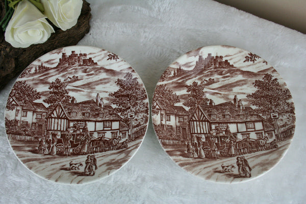 PAIR english staffordshire pocelain transferware cute plates 1970's