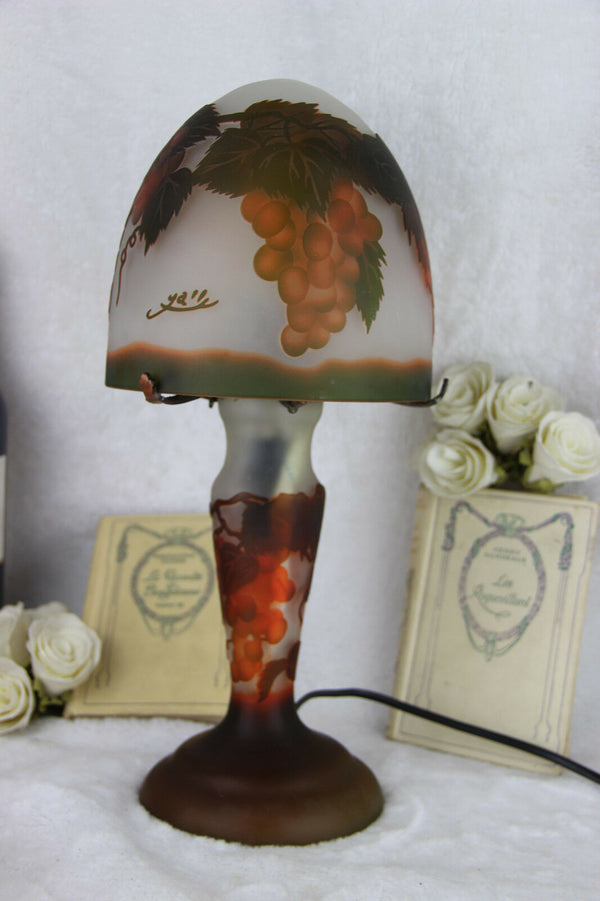 Gorgeous GLASS paste Grapes floral pate de verre table lamp attr. GALLE marked