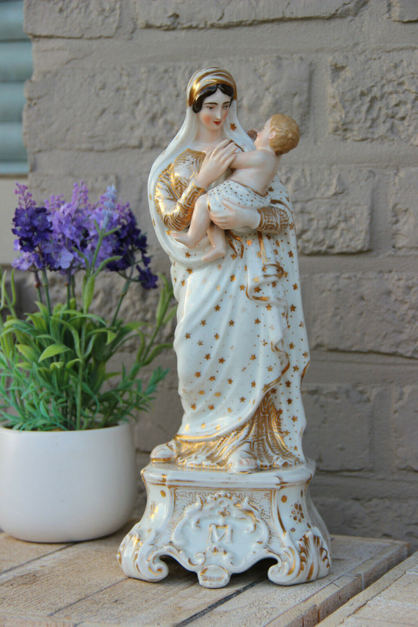 LARGE Antique vieux paris porcelain Madonna religious figurine