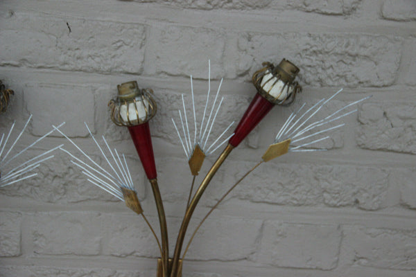PAIR French mid century Wall lights sconces maison Lunel Red brass