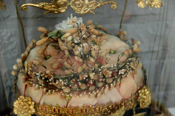 Antique Victorian Bridal wedding dome Globe Glass with tiara wax