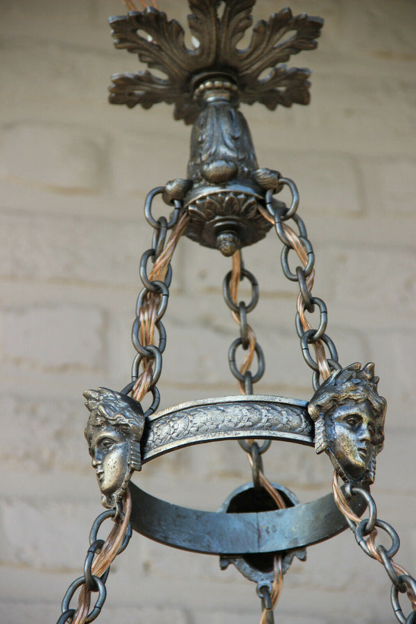 Antique French Alabaster Amber Coupe bowl  Caryatid heads chandelier