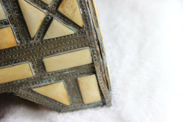 Huge XL Antique Maroccan African Treasure chest box inlaid artisan work rare