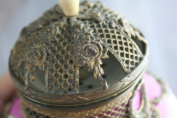 rare Porcelain German 1950's Lamp flowers table bronze