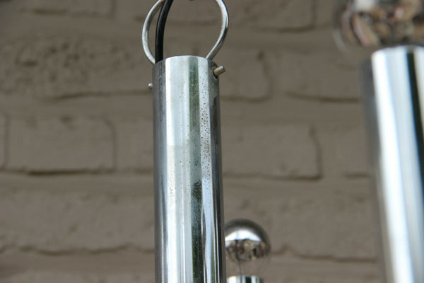 Mid century SCIOLARI 9 arm tube chrome Chandelier Italy 1970