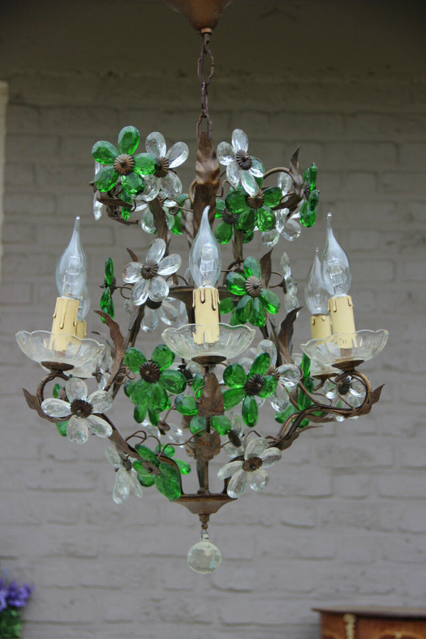 Vintage French Green clear glass daisy flower maison bagues styl Chandelier lamp