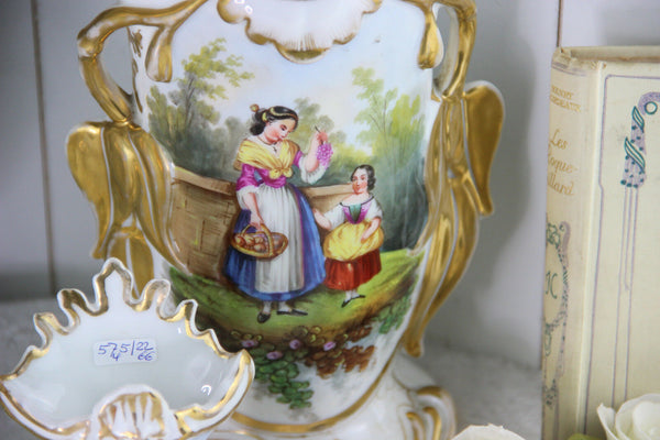 Stunning set Antique Vieux old paris porcelain Vases victorian lady portrait